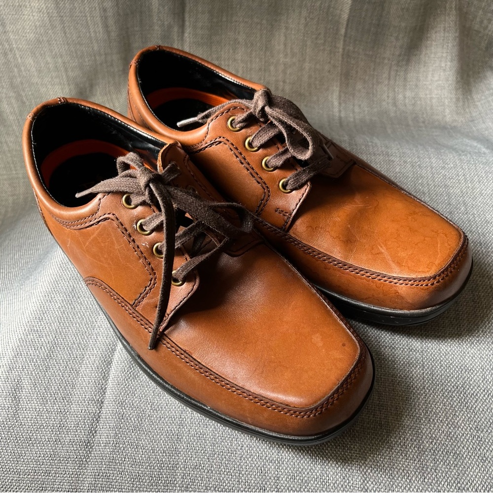 M&S Shoes Mens US 8 Brown Faux Leather Air Flex Total Comfort Extra Wide Fit